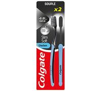 COLGATE - Brosse à Dents Colgate Slim Soft Active Charbon - Brosse à Dents au Charbon Actif - Souple - Nettoie avec Précision - Lot de 2