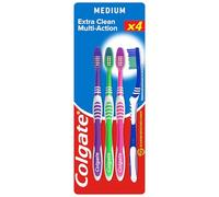 Colgate - Brosse à dents Extra Clean Multi Action - Medium - Anti-taches - Lot de 4