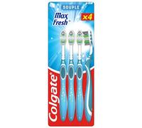 COLGATE - Brosses à dents Max Fresh - Souple - Haleine fraîche - aide à éliminer la plaque dentaire - lot de 4 brosses à dents