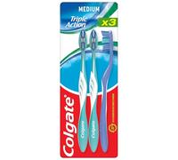 Colgate, Brosse à Dents Triple Action, Médium Nettoyage Complet, Lot de 3 | Brosses à dents manuelles, Action blancheur naturelle et haleine fraîche, Manche ergonomique fait en plastique recyclé