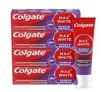 COLGATE - Dentifirice Max White Purple Reveal -Blanchiment dentaire| Révèle des dents plus blanches instantanément* | Dentifrice menthe au fluor | Haleine fraîche | 4 X 75 ml