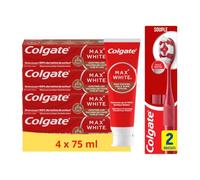 Colgate - Dentifrice Max White - Lot de 4x75ml + 2 Brosses à dents Ultra