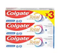 Colgate Dentifrice Total Active Prévention Blancheur, Lot de 3 x 75 ml | Dentifrice blancheur avec protection antibactérienne pendant 24h, Réduit les taches de surface, Prévention 8-en-1