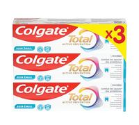 Colgate Dentifrice Total Active Prévention Soin Émail, Lot de 3 x 75 ml | Protection antibactérienne 24h pour reminéraliser et renforcer l'émail, Prévention 8-en-1 pour une bonne hygiène dentaire