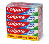 Colgate Dentifrice Triple Action 12 × 50 ml - Triple protection pour la protection des caries - Dents blanches naturelles et haleine fraîche - Dentifrice au fluorure au goût de menthe - Pack de