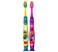 Colgate Lot de 2 brosses à dents pour enfants Minions et Trolls avec ventouse, extra douce (couleurs variables)