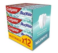 Colgate Max Cristaux Blancs Dentifrice Blanchiment, Pack de 12 x 75 ml, pleine santé bucco-dentaire, dentifrice blanchissant avec protection contre les caries, haleine fraîche