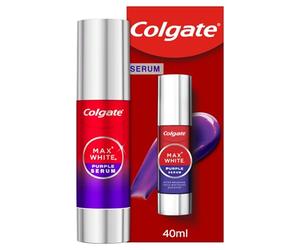 Colgate Max White Purple Sérum de blanchiment des dents lilas 40 ml, éclaircit instantanément les dents, formule double active pour une correction instantanée de la couleur et des résultats
