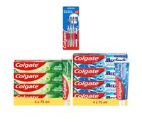 Colgate - MaxFresh 4x50ml & Chlorophyle 4x75ml + 4 Brosses à dents Medium