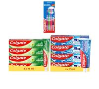 Colgate - MaxFresh 4x50ml & Chlorophyle 4x75ml + 4 Brosses à dents Souple