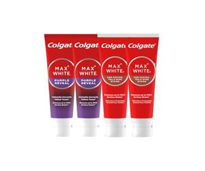 Colgate - Pack découverte Antitaches - Purple et Café - Révèle des dents plus blanches instantanément* - Élimine jusqu'à 100% des taches de surface* - Doux pour l'émail au quotidien - lot 4 x 75ml