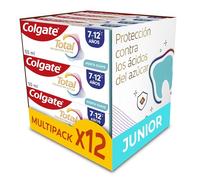 Colgate Total Junior Lot de 12 dentifrices pour enfants, 50 ml, protection complète, dentifrice contenant du fluor, protection anti-caries, ingrédients antibactériens, produit recyclable