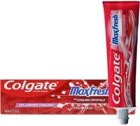 Colgate, Zahna Paste Max Fresh avec des cristaux rafraîchissants.