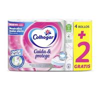 COLHOGAR Lot de 4 rouleaux de papier toilette 3 couches + 2 rouleaux Blanc + parfum Talc + C3 : I8