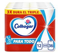 Colhogar Maxirolls Lot de 12 rouleaux de papier de cuisine multifonction 6 x 2 rouleaux de serviette en papier pour cuisine triple durée et absorbants