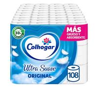 Colhogar Ultra Doux Original x108 - Papier toilette blanc à 2 couches - 9 paquets de 12 rouleaux, sans parfum