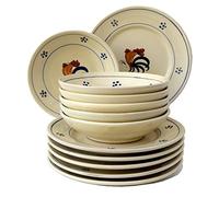 Colì Majolica et faïence de la série Gallo de 1650 Assiettes en Terre Cuite peintes à la Main, Service de Table pour 6 Personnes, 12 pièces Comprend 6 Bols de 20 cm et 6 Assiettes Plates de 24 cm.