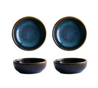 Colias Wing Lot de 4 bols en porcelaine vintage bleu avec bord marron - 6,3 cm - Pour assaisonnement, sauce soja - Bleu