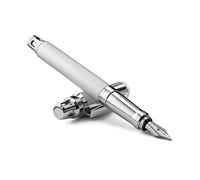 Colibri Ascari Stylo Plume |Chrome poli et finition blanche brossée| Stylo de luxe | Taille moyenne | Pince à ressort avec plumes Bock | Livré dans une jolie boîte cadeau pour hommes et femmes