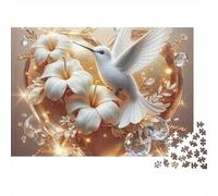 Colibri Blanc Puzzle 1000 Pièces pour Adultes Papier Jeu de Puzzle 1000 Pièces Fleurs Déco Cadeau Famille 52x38cm/1000pcs