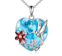 Colibri Collier Argent Sterling Bleu Cœur Pendentif Animal Bijoux