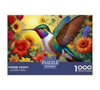 Colibri Coloré Champ de Fleurs Puzzle 1000 Pièces Papier pour Adultes Détente Concentration Puzzle en Famille Décoration Maison Cadeau 38x26cm/1000pcs