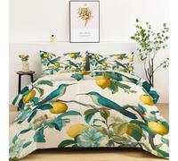 Colibri Dessiné À La Main Citronnier Parure de Couette 220 x 240 cm avec 2 Taies d'oreiller, Style Tropical Couette 4 Saisons en Microfibre, Beige Lavable Couettes Matelassée pour Filles et Garçons