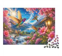 Colibri Fleur Montagne 1000pcs Mini Puzzle pour Famille Cadeau | 52x38cm Carton Décor Salon Structure Durable Cadeau D'anniversaire Soulagement Du Stress