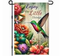 Colibri Fleurs Colorées Apprécier Les Petites Choses Drapeau De Jardin Double Face Drapeaux Avec Œillets Drapeaux De Jardin Pour Toutes Les Saisons Fêtes Événement 30X45cm