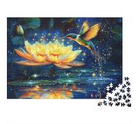 Colibri près du Lotus 1000 pièces Puzzle de Loisir pour Adultes Colibri Volant au-Dessus d'une Fleur de Lotus Lumineuse Premium Robuste Haute qualité Stimulant soulagement du Stress 52x38cm/1000pcs