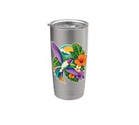 Colibri se tourne à côté d'une grappe de fleurs sauvages Gobelet isotherme en acier inoxydable double paroi