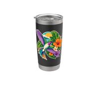 Colibri se tourne à côté d'une grappe de fleurs sauvages Gobelet isotherme en acier inoxydable double paroi