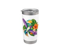 Colibri se tourne à côté d'une grappe de fleurs sauvages Gobelet isotherme en acier inoxydable double paroi