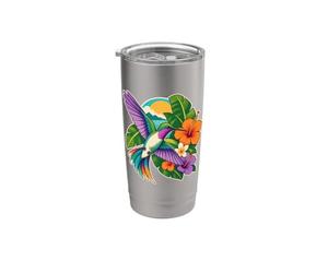 Colibri se tourne à côté d'une grappe de fleurs sauvages Gobelet isotherme en acier inoxydable double paroi