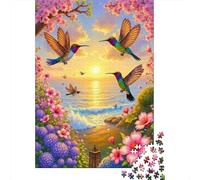 Colibris Côte Fleurie Puzzle 1000 Pièces Papier pour Adultes Vue du Coucher de Soleil Puzzle en Famille Déco Maison 52x38cm/1000pcs
