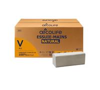 œcolife Lot de 4 800 serviettes en papier Natural, 1 épaisseur, pliage en V, 25 x 23 cm, 100 % recy bsorbantes, pour distributeurs standard