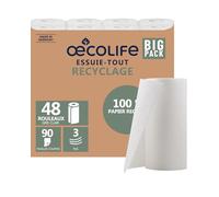 œcolife Lot de 48 rouleaux de 90 feuilles de papier recyclé, 3 couches, durables, fabriqués en Allemagne