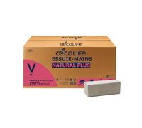 œcolife Natural Plus Lot de 3000 serviettes en papier double épaisseur 25 x 23 cm Pliage en V 100 % papier recyclé