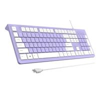 COLIKES Clavier filaire USB ultra fin, touches discrètes, résistant aux éclaboussures, touches multimédia, compatible avec Windows, Mac, Chrome, Linux et Android - Violet