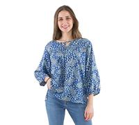 Coline - Blouse Femme bohème été imprimé Original Manches 3/4 - Couleur : Bleu - Taille : M