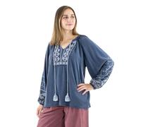 Coline - Blouse Femme brodée Style ehnique - Couleur : Marine - Taille : L/XL