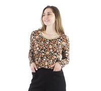 Coline - Blouse Femme imprimé Floral Encolure dorée - Couleur : Noir - Taille : M