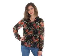 Coline - Blouse Femme imprimé Roses Manches Longues - Couleur : Noir - Taille : XL