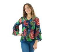 Coline - Blouse Viscose Manches à Volants - Couleur : Marine - Taille : L