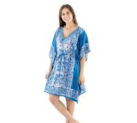 Coline Femme Tunique de Plage Au-Dessus du Genou, Turquoise, Taille Unique, Polyester, Motif Éléphant, Col V