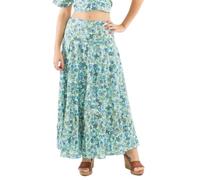 Coline - Jupe Longue bohème imprimé Petites Roses - Couleur : Turquoise - Taille : S/M