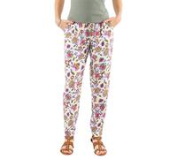 Coline - Pantalon Fluide d'été imprimé Tropical et coloré - Couleur : Blanc - Taille : L