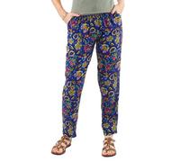 Coline - Pantalon Fluide d'été imprimé Tropical et coloré - Couleur : Marine - Taille : M