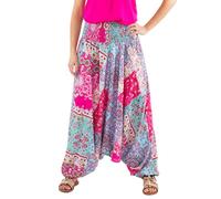 Coline - Pantalon Sarouel 3 en 1 Femme imprimé Ethnique Patch - Couleur : Rose - Taille Unique