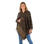 Coline - Poncho à Capuche Fleuri - Couleur : Noir - Taille Unique
